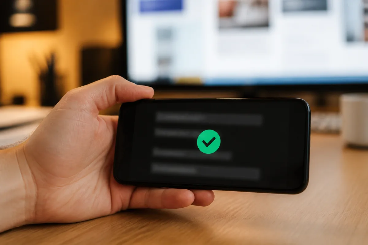 Écran de connexion affichant une demande de validation sur un téléphone posé à côté